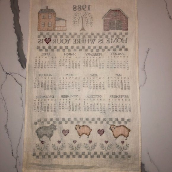 Vintage 1988 Calendar "Home Is Where Your Heart Is" Tea Towel - Picture 4 of 4